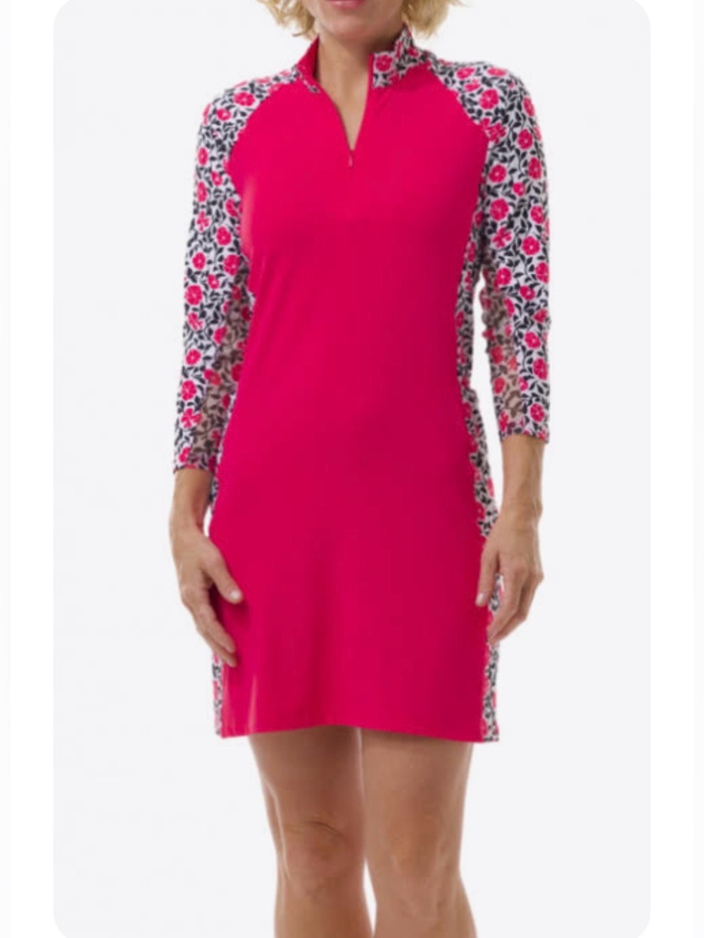 SanSoleil SolStyle Women's 3/4 Sleeve Morning Glory Pink Floral Dress Size XS